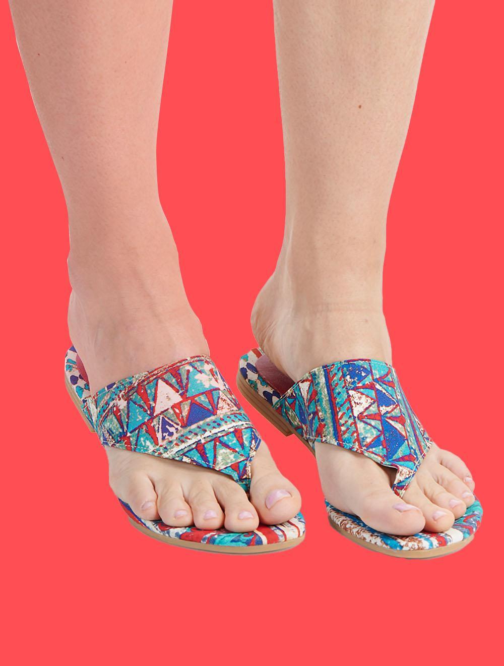 Save The Queen Sandali Flat Infradito In Tessuto Stampato