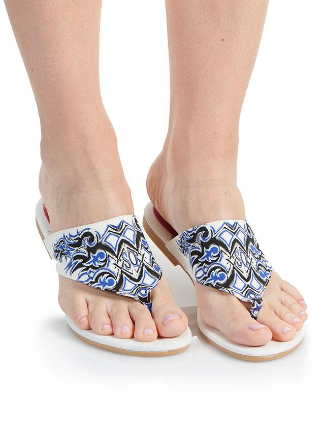 Save The Queen Sandali Flat Infradito In Tessuto Stampato