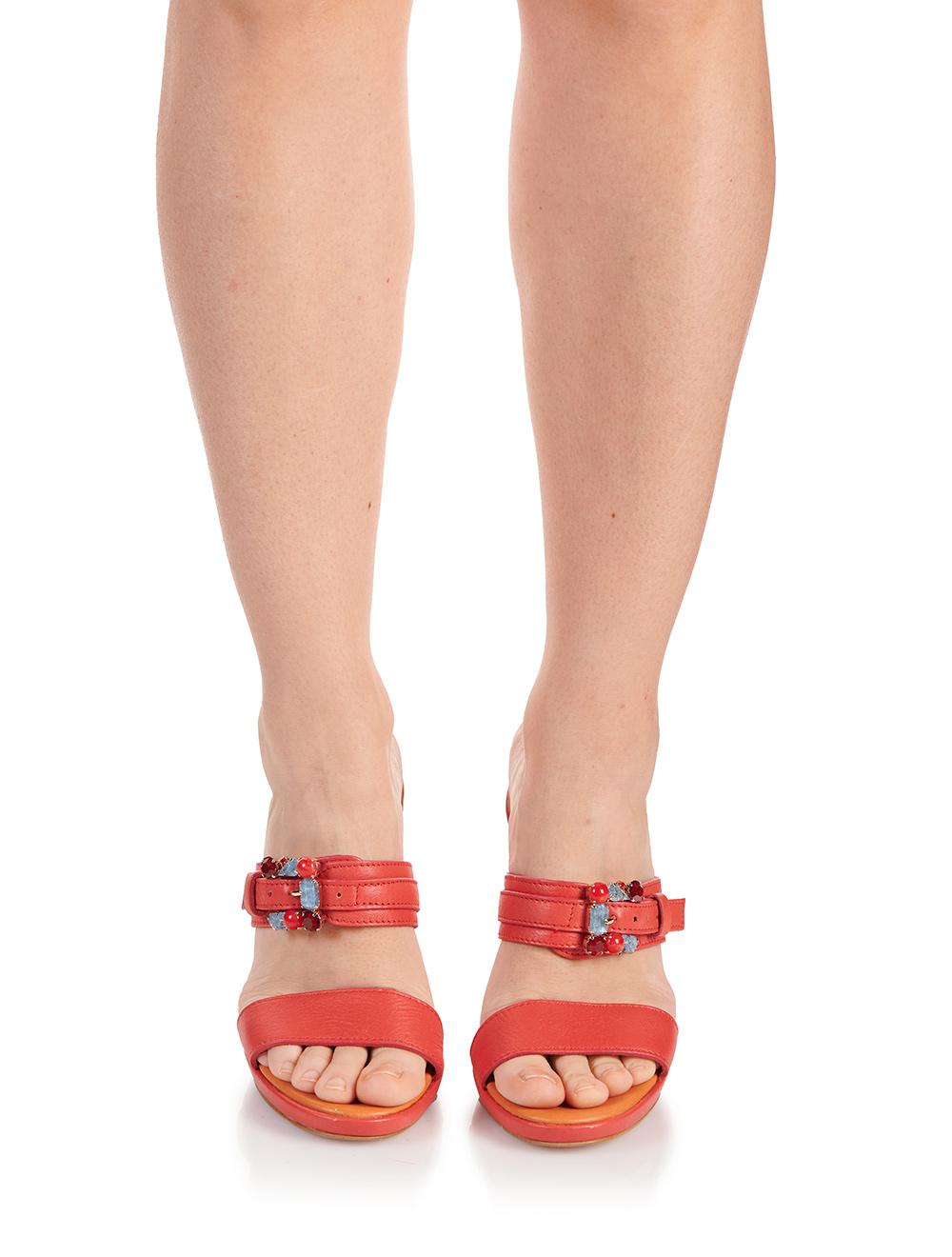 Save The Queen Sandali rosso corallo con applicazione gioiello