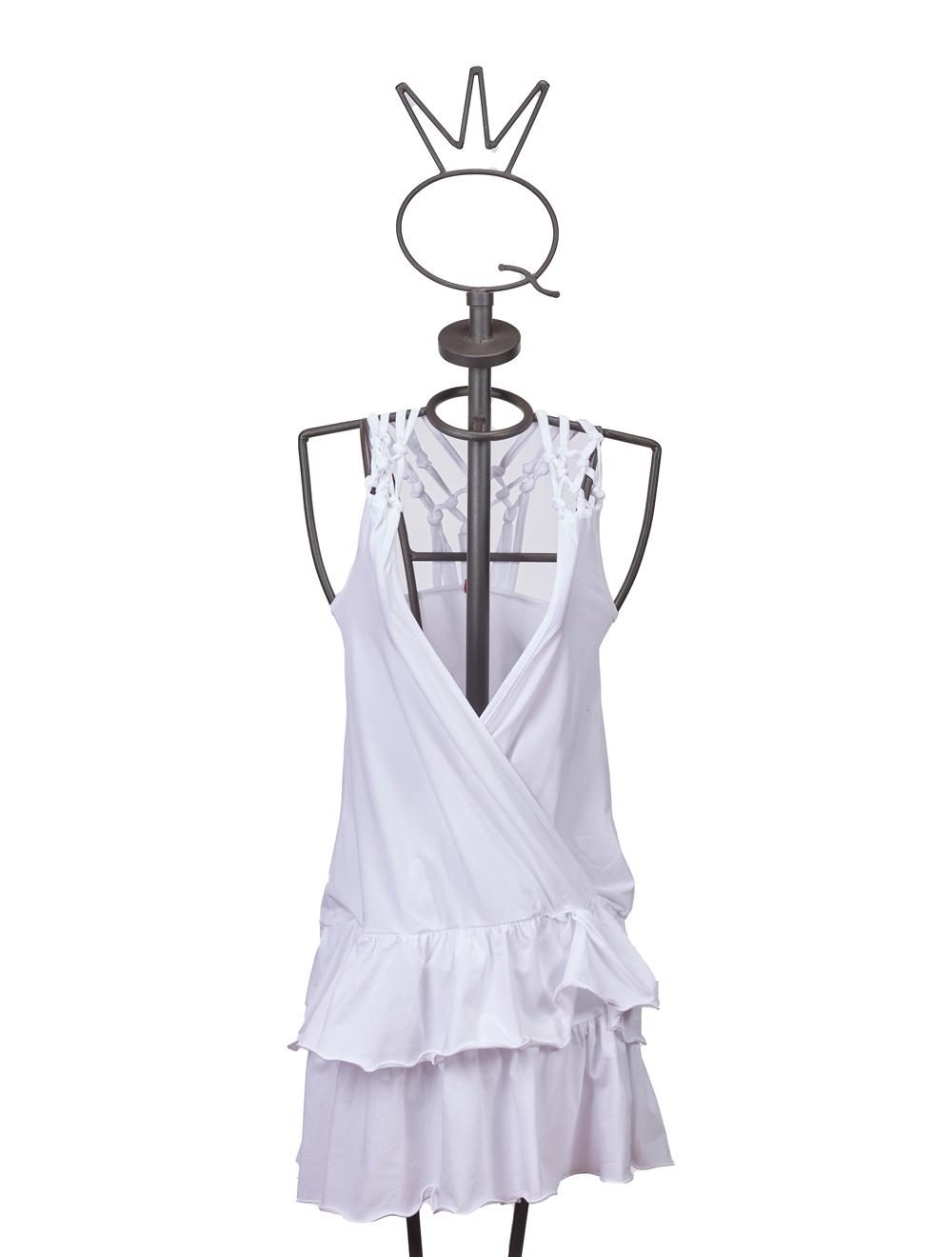 Save The Queen Abito bianco a balze con intreccio