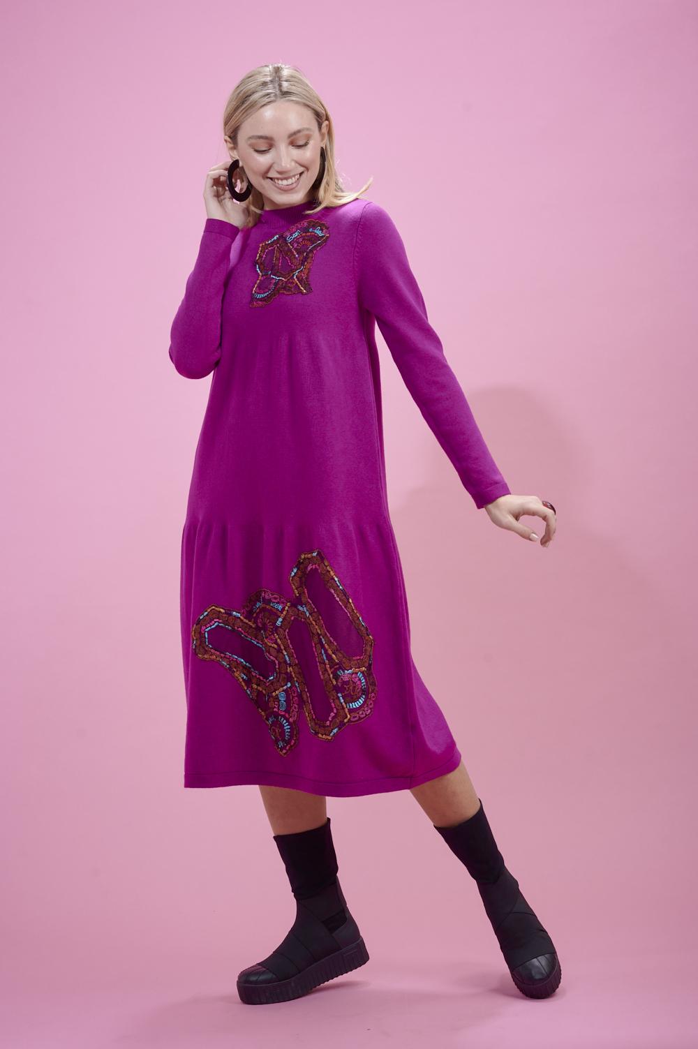 Save The Queen Abito longuette in tricot fuxia