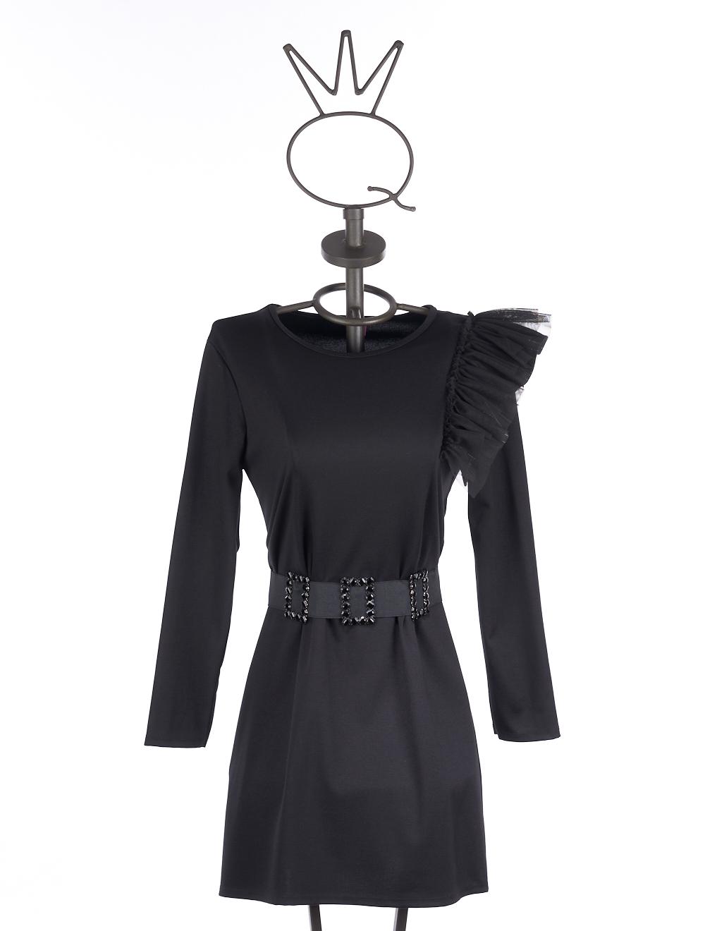 Save The Queen Abito Nero Con Rouches E Cinturone