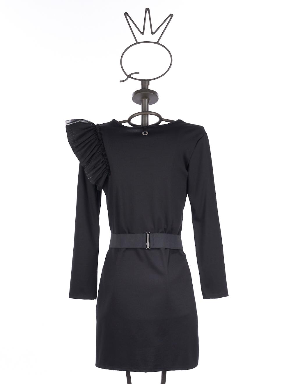 Save The Queen Abito Nero Con Rouches E Cinturone