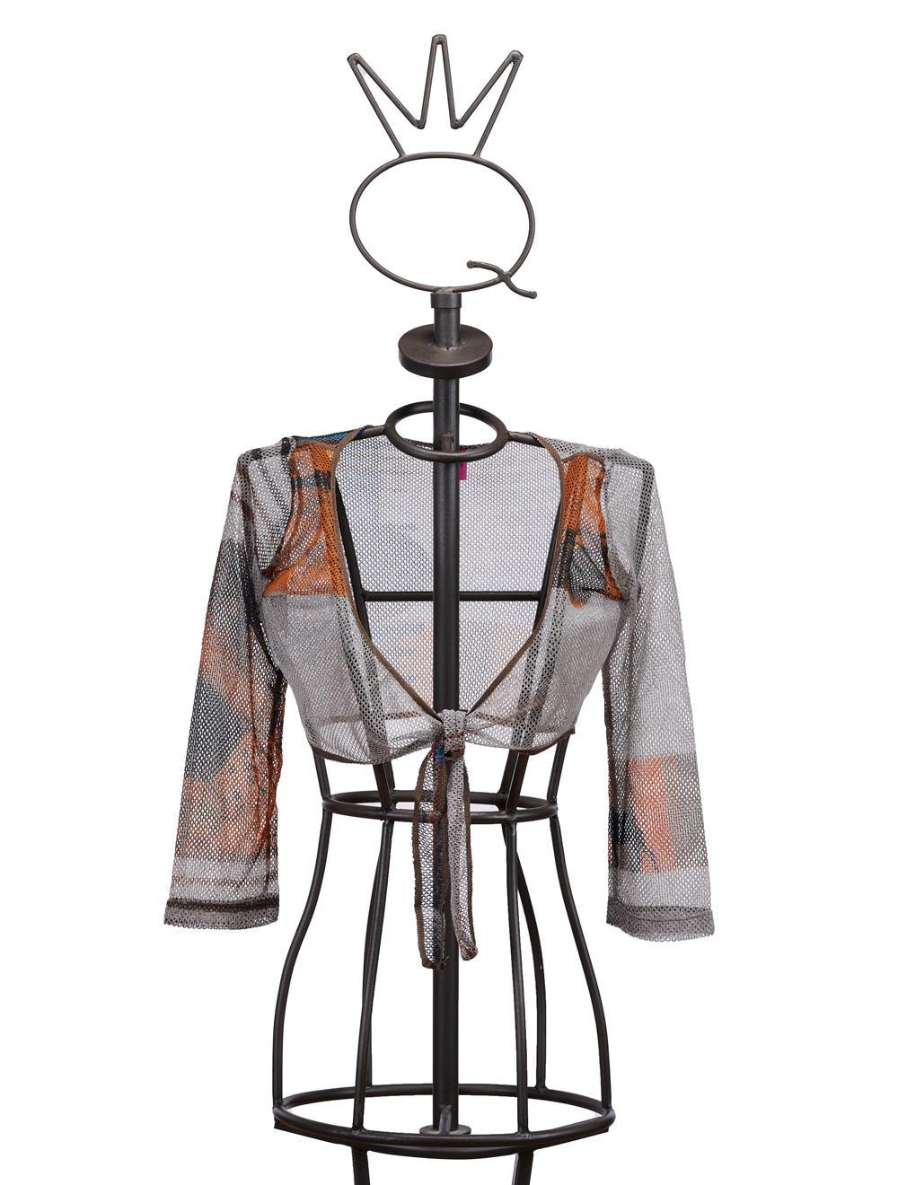 Save The Queen Bolero beige a rete con stampa