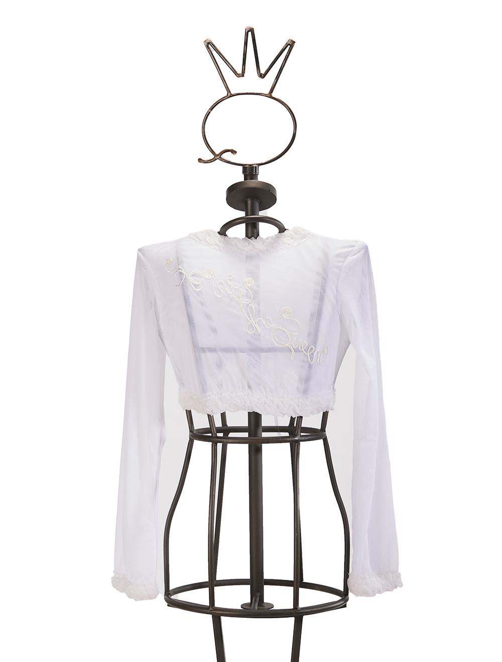 Save The Queen Bolero Bianco Con Ruches E Ricamo