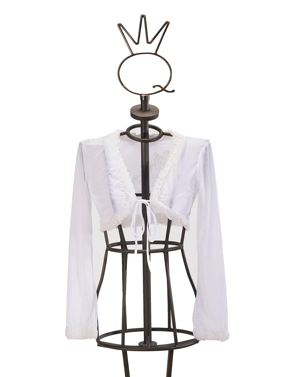 Save The Queen Bolero bianco con ruches e ricamo