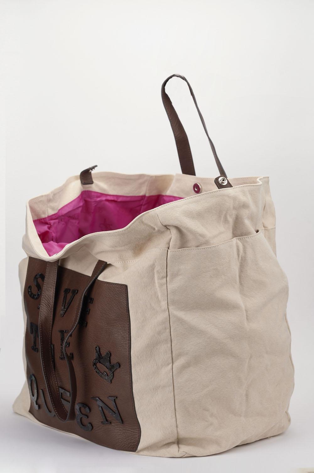 Save The Queen Borsa Grande In Cotone E Pelle