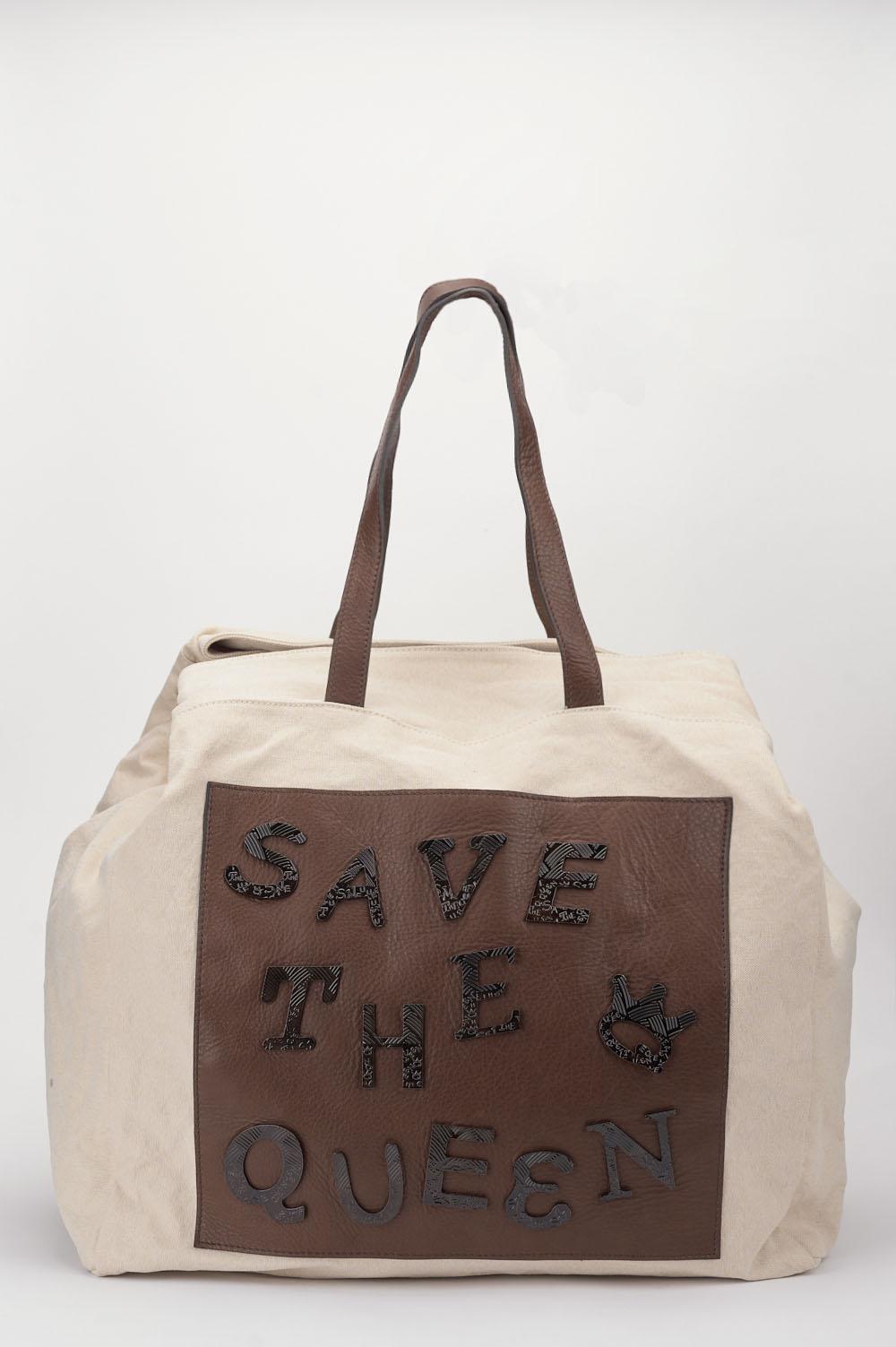 Save The Queen Borsa grande in cotone e pelle