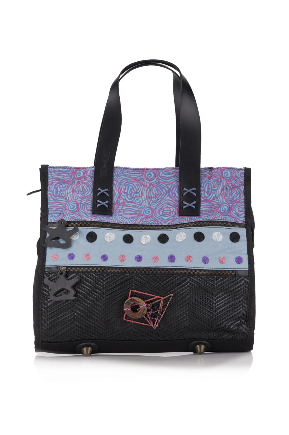 Save The Queen Borsa in paglia e tessuto ricamato