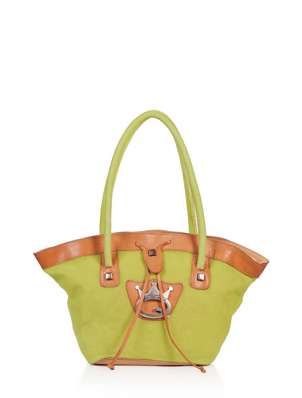 Save The Queen Borsa in tessuto a rete giallo lime