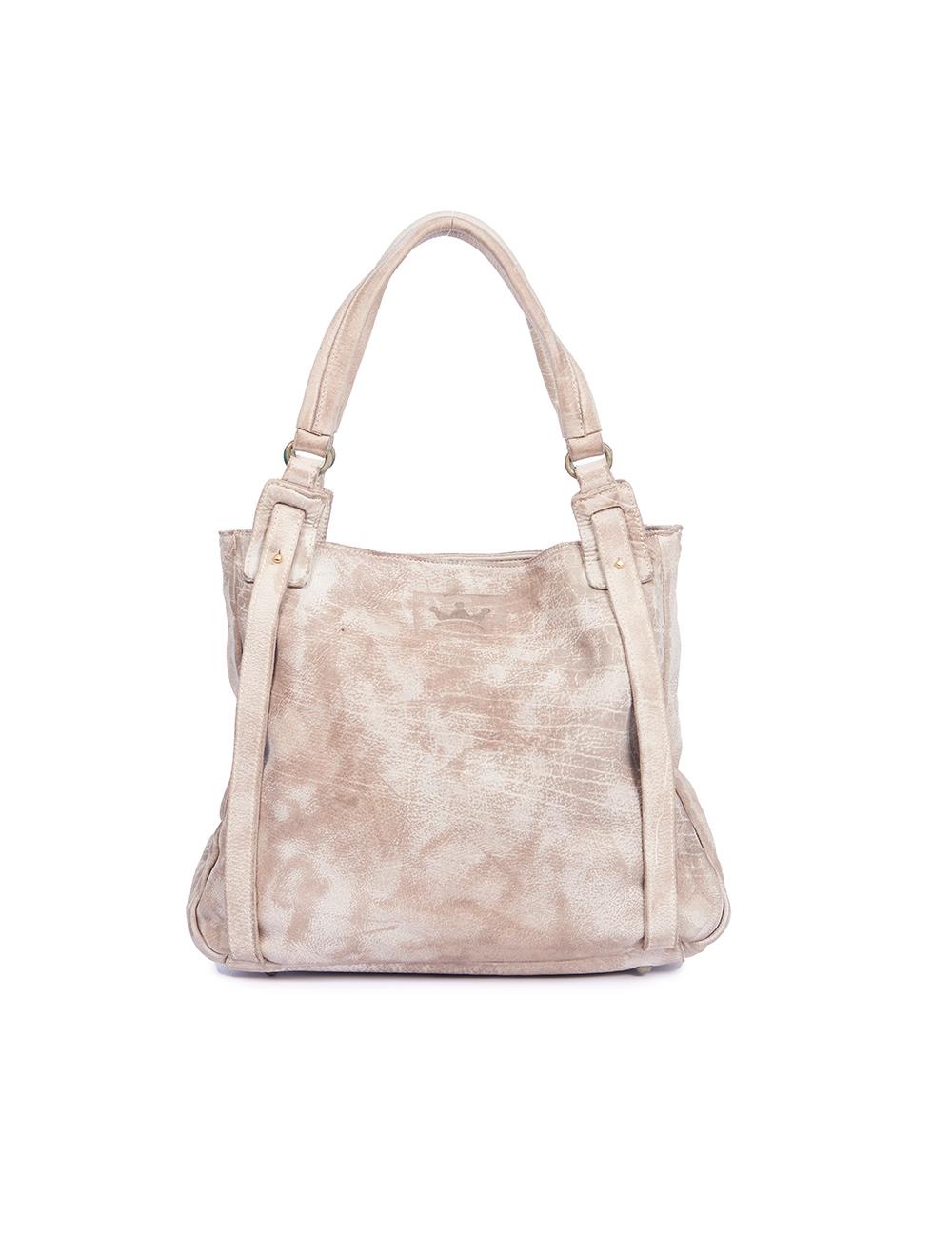 Save The Queen Borsa Media In Pelle Lavorata Beige