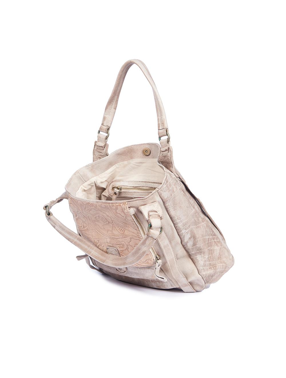 Save The Queen Borsa Media In Pelle Lavorata Beige