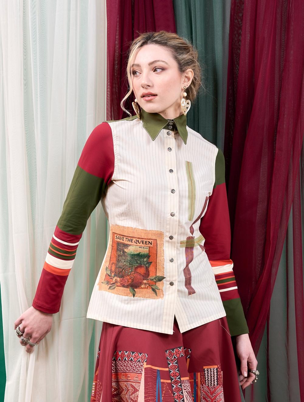 Save The Queen Camicia A Righe Con Stampa