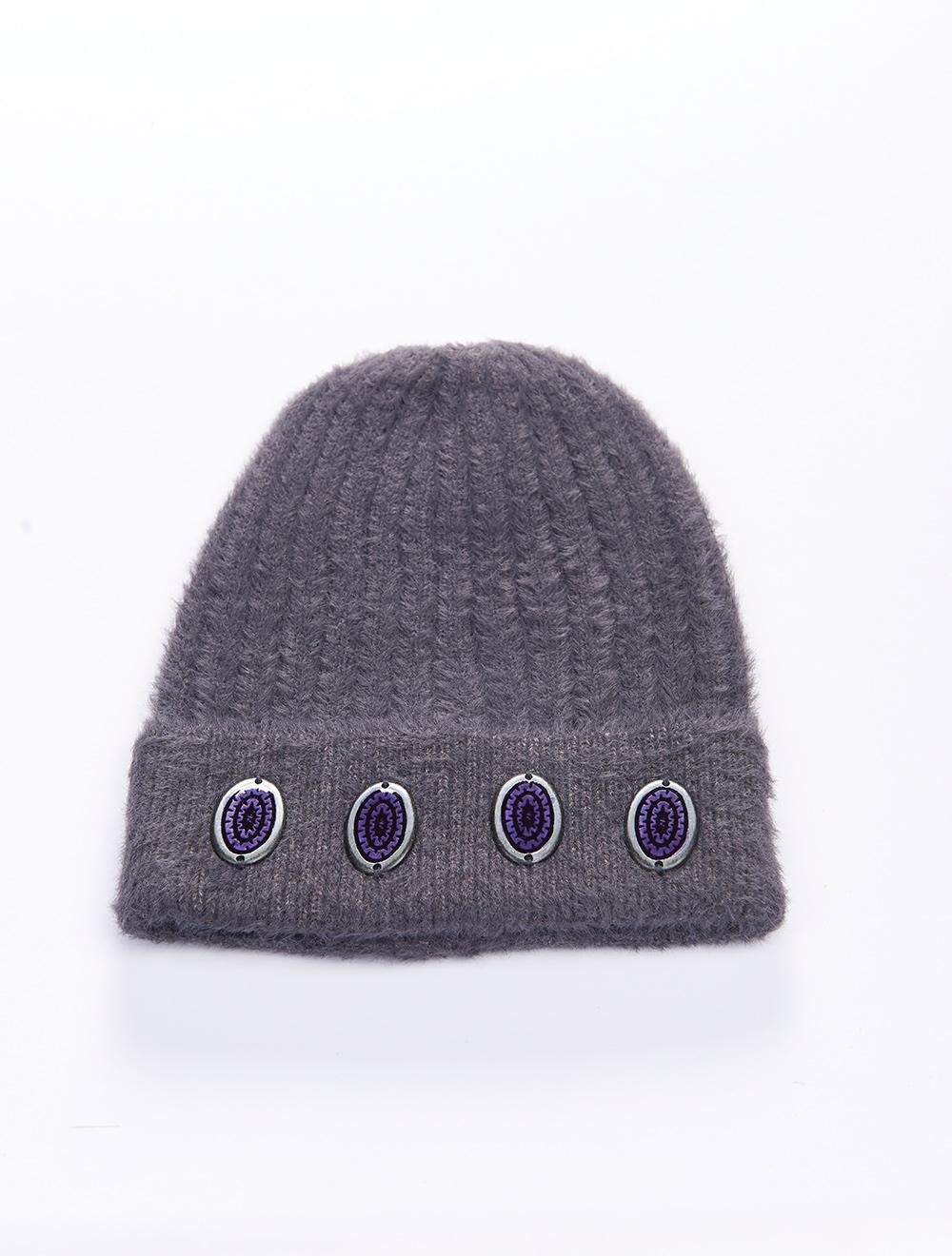 Save The Queen Cappello grigio in maglia a costine