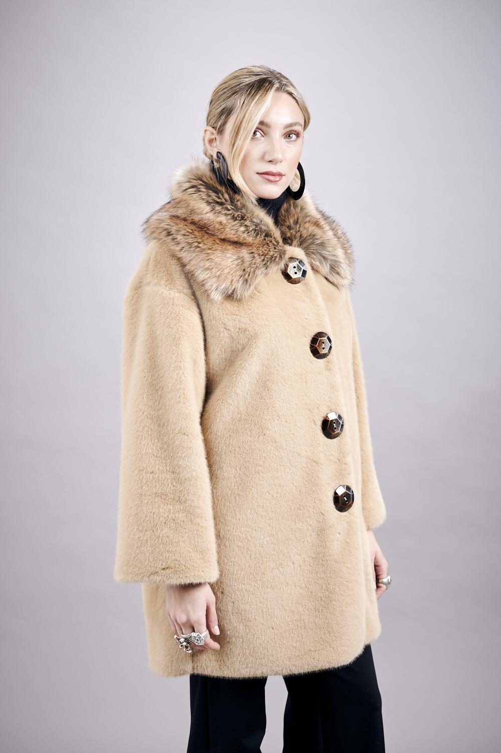 Save The Queen Cappottino In Ecopelliccia Beige