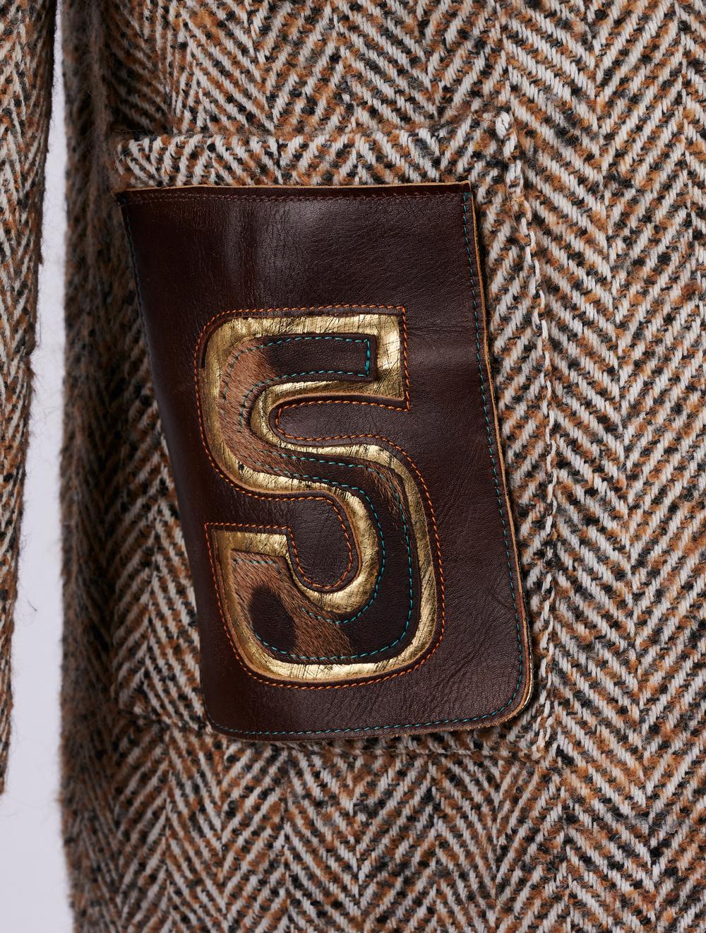 Save The Queen Cappotto Spigato Marrone E Beige