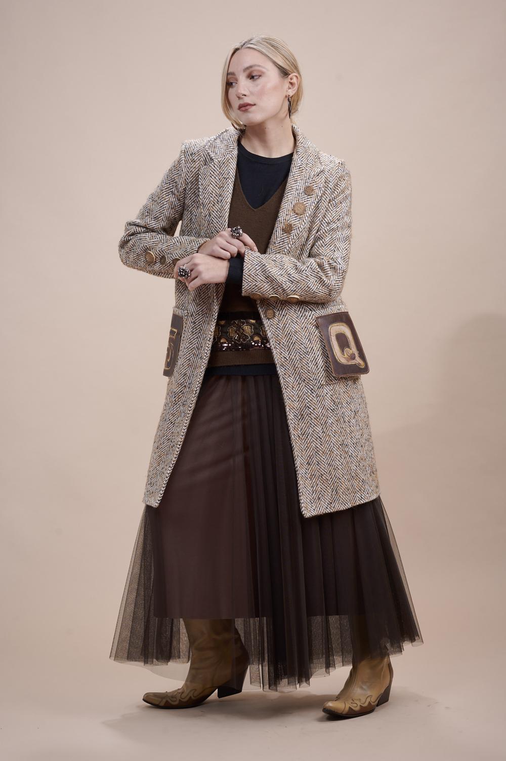 Save The Queen Cappotto spigato marrone e beige