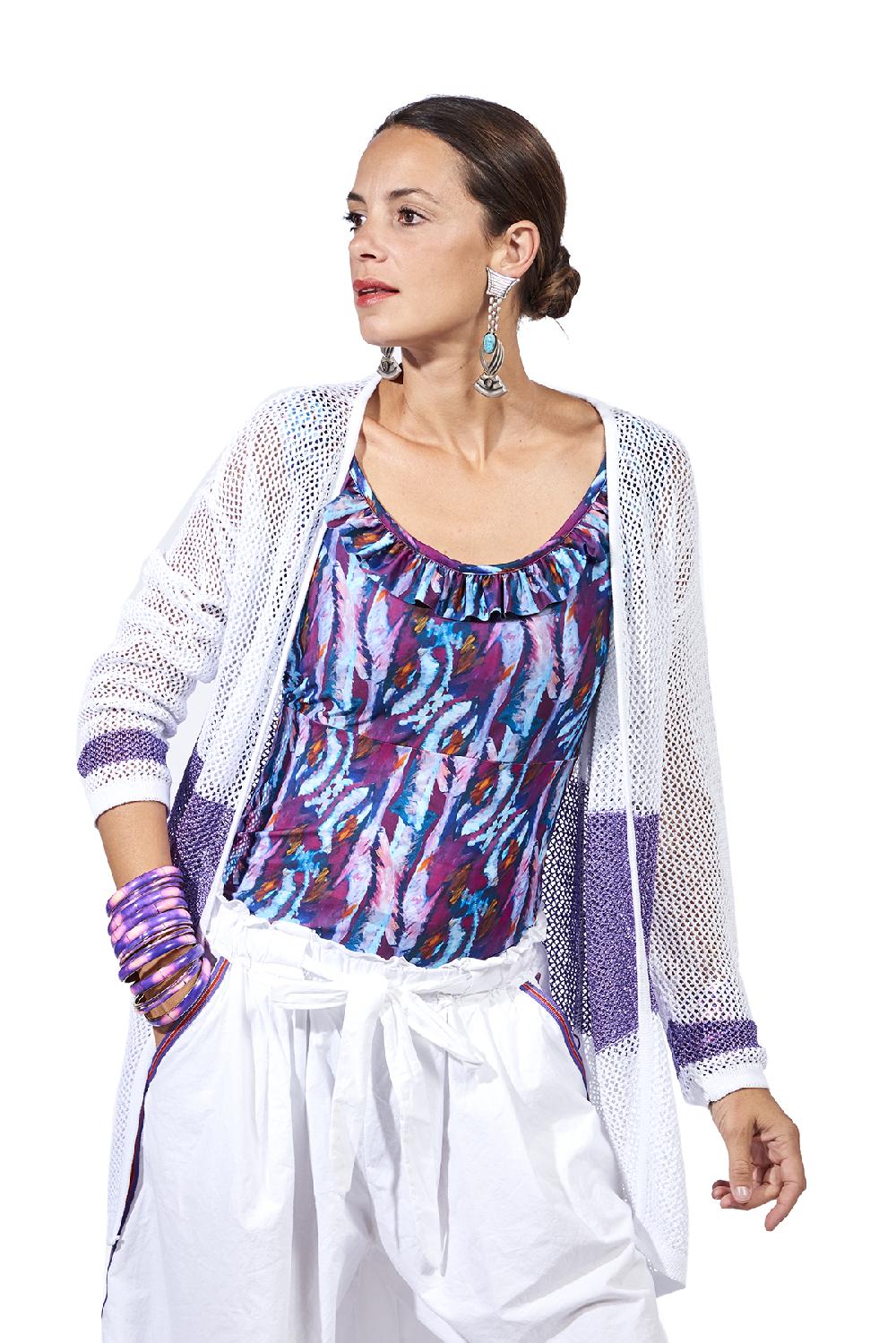 Save The Queen Cardigan Bianco E Lilla