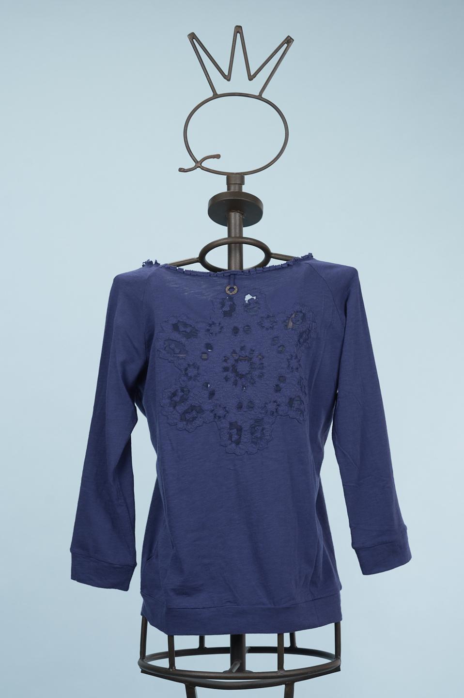 Save The Queen Cardigan Blu Ricamato