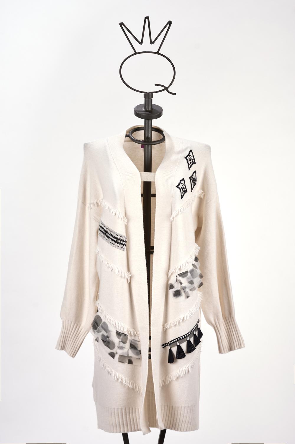 Save The Queen Cardigan Lungo Panna