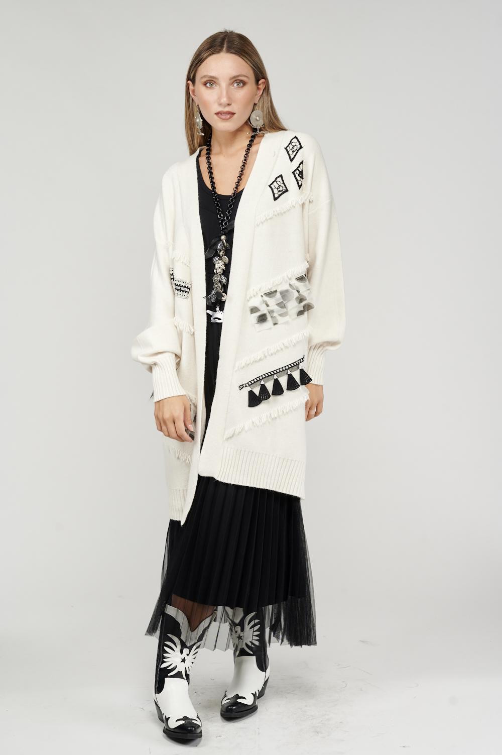 Save The Queen Cardigan Lungo Panna