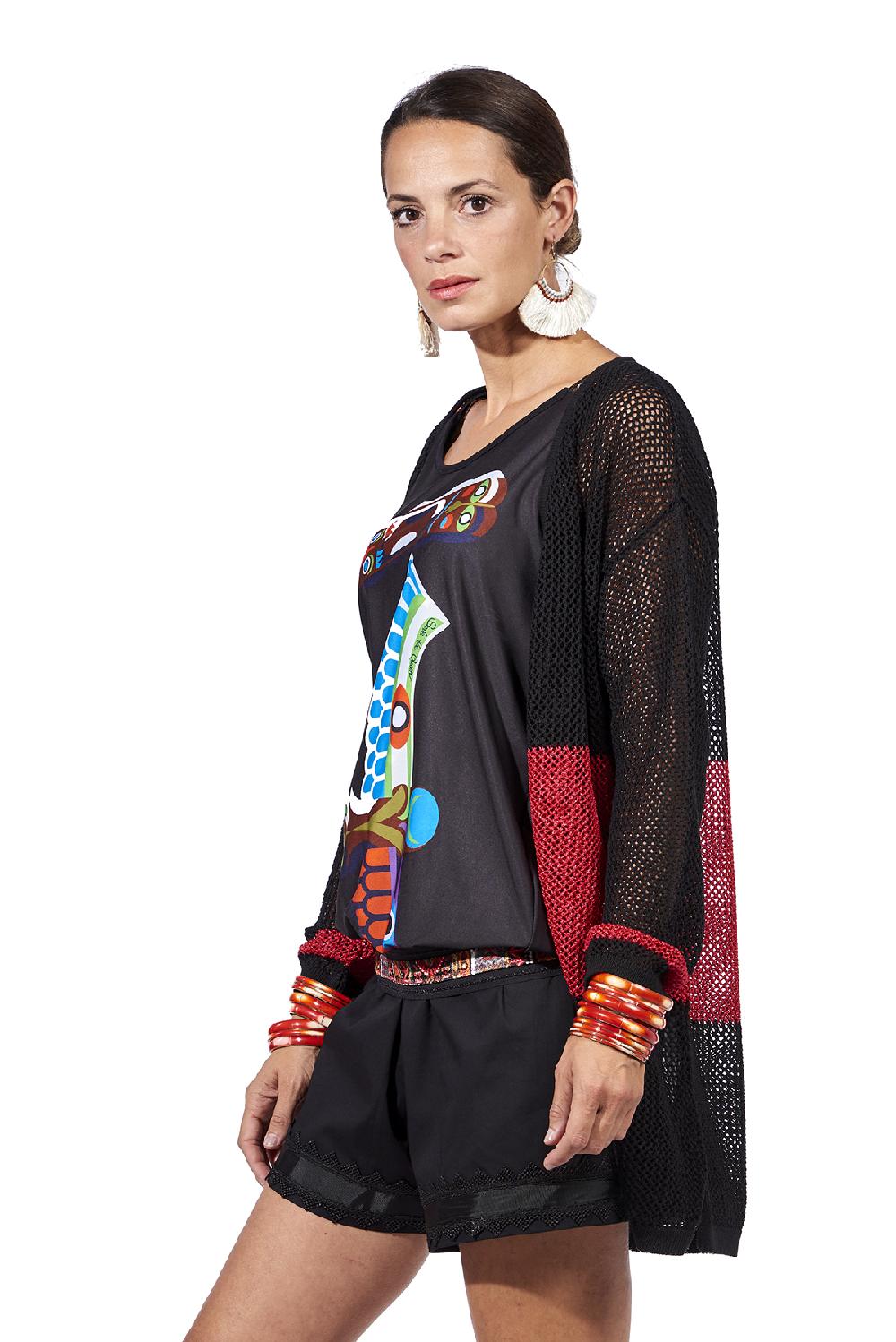 Save The Queen Cardigan Nero E Rosso