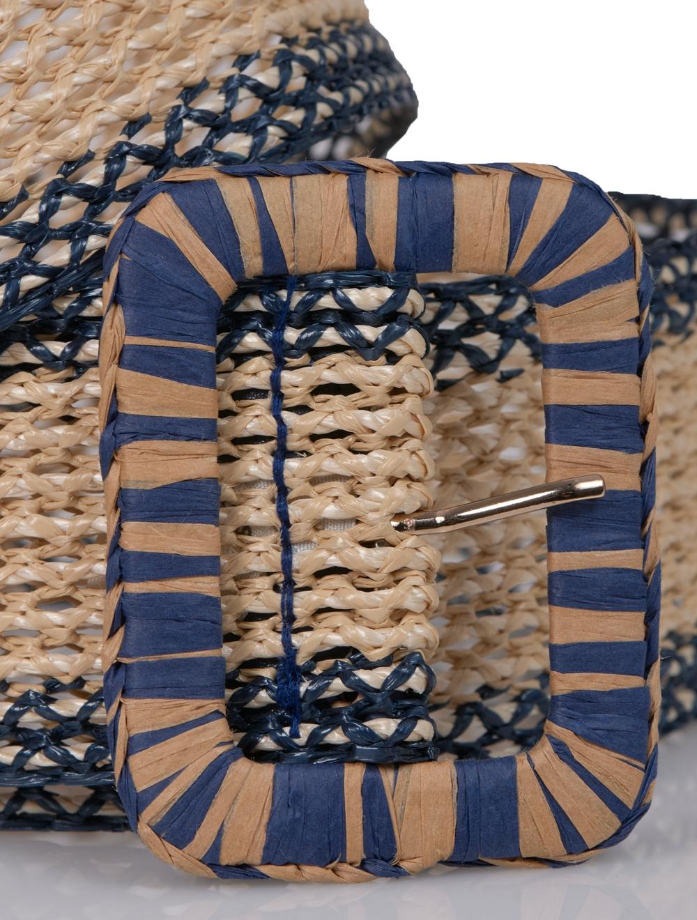 Save The Queen Cintura In Raffia Blu E Beige