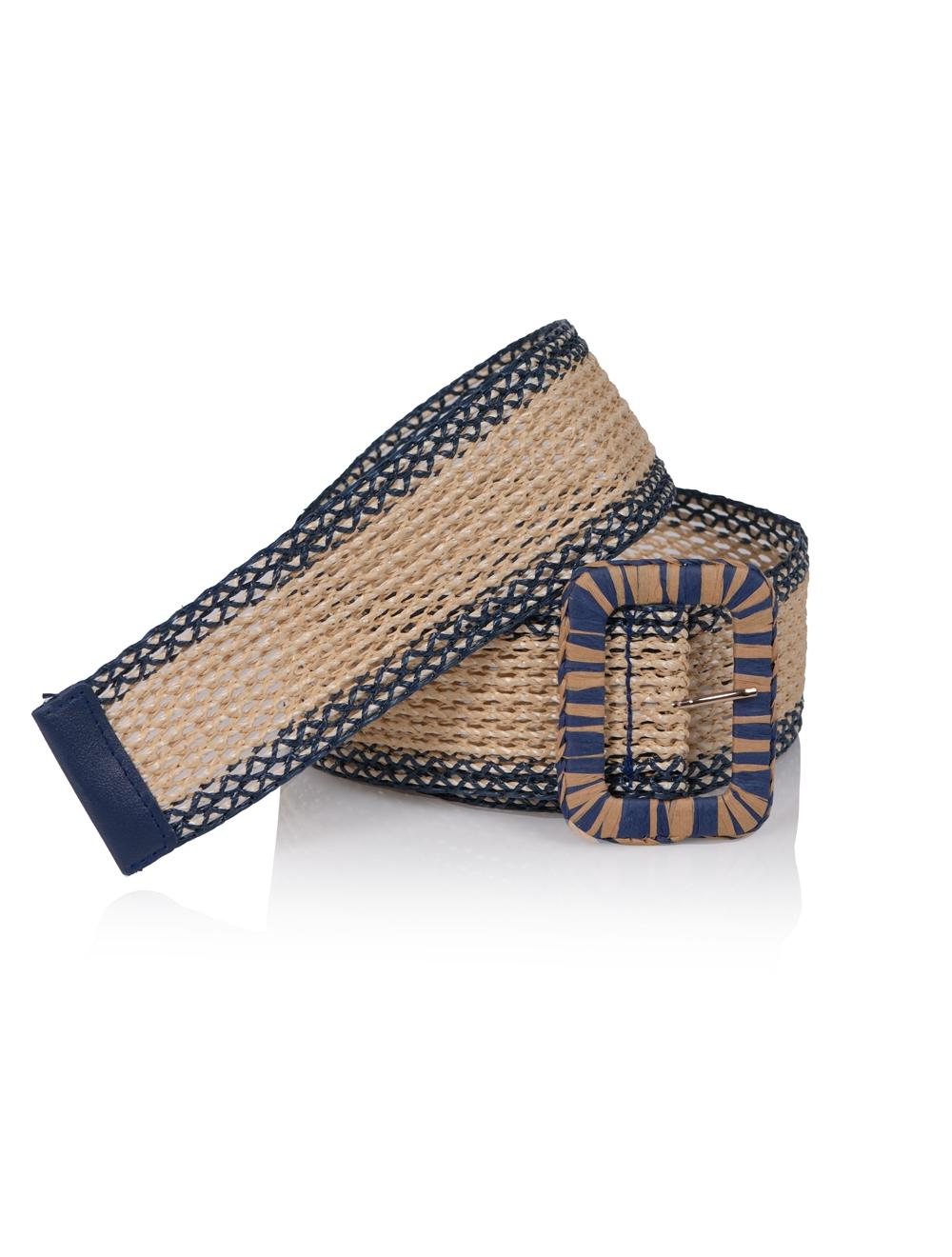 Save The Queen Cintura In Raffia Blu E Beige