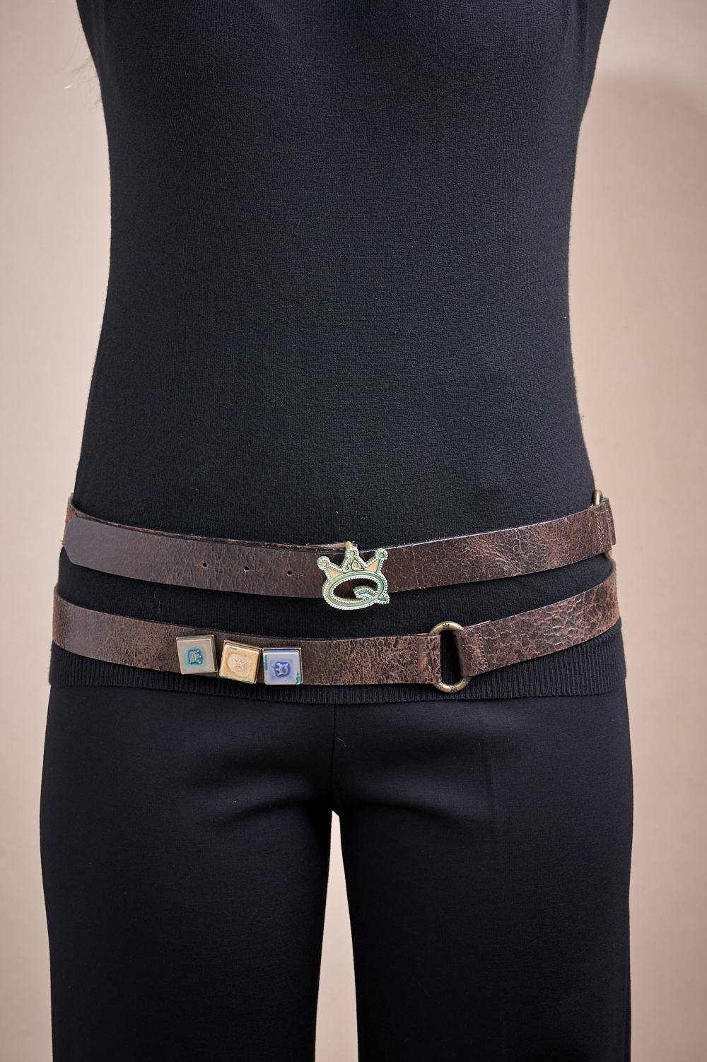 Save The Queen Cintura in vera pelle marrone