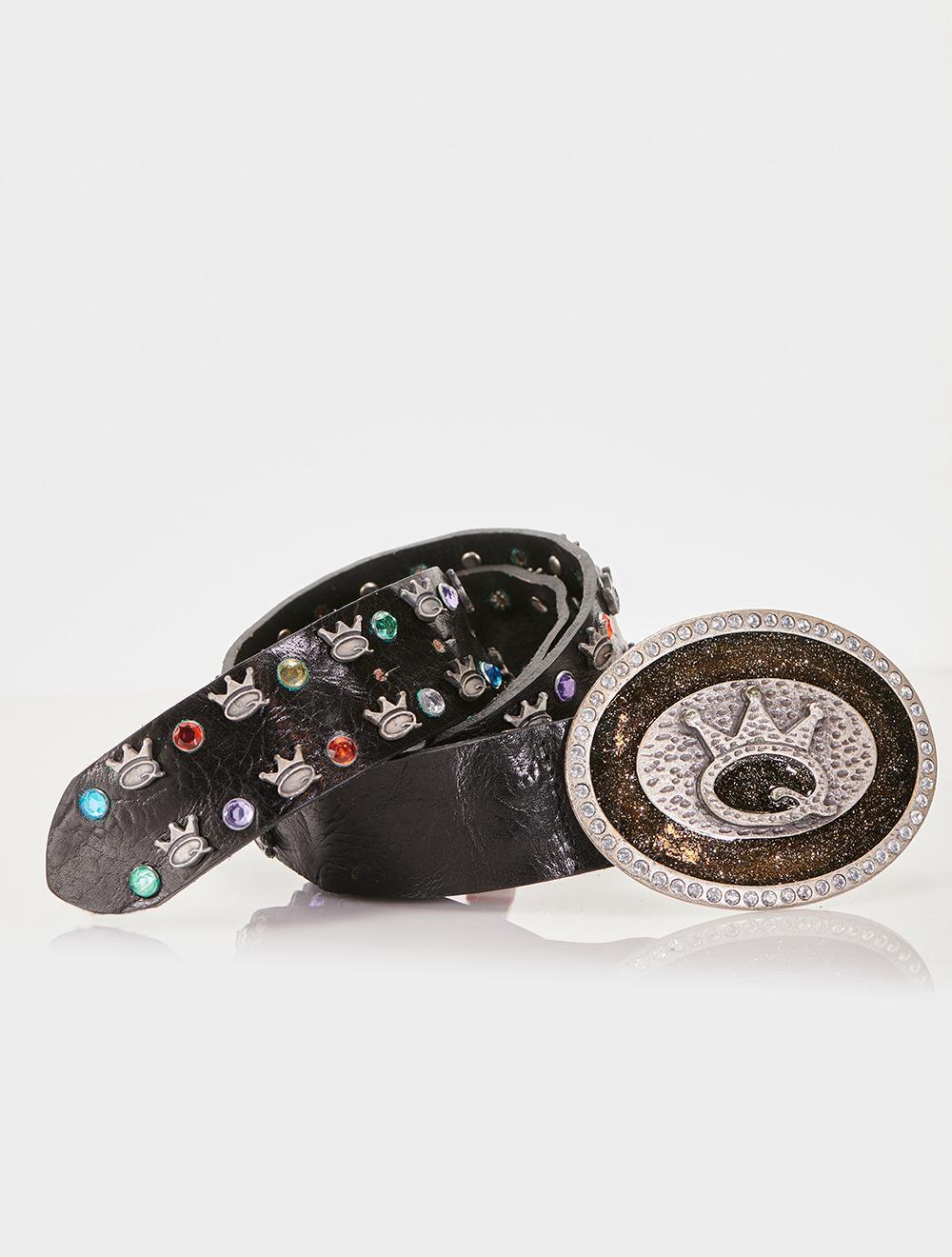 Save The Queen Cintura In Vera Pelle Nera