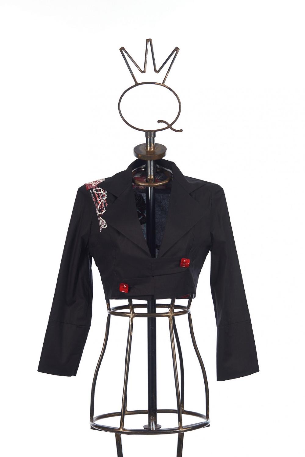 Save The Queen Giacca corta con rosa ricamata