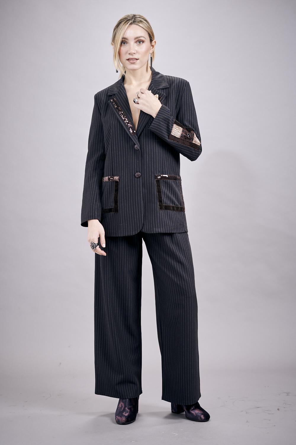 Save The Queen Giacca lunga gessata nera