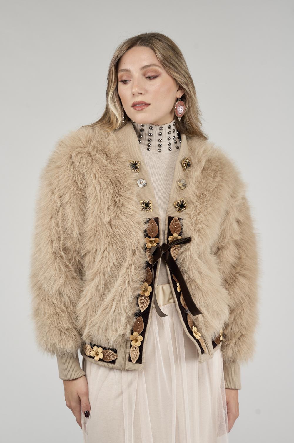 Save The Queen Giacchino in ecopelliccia beige