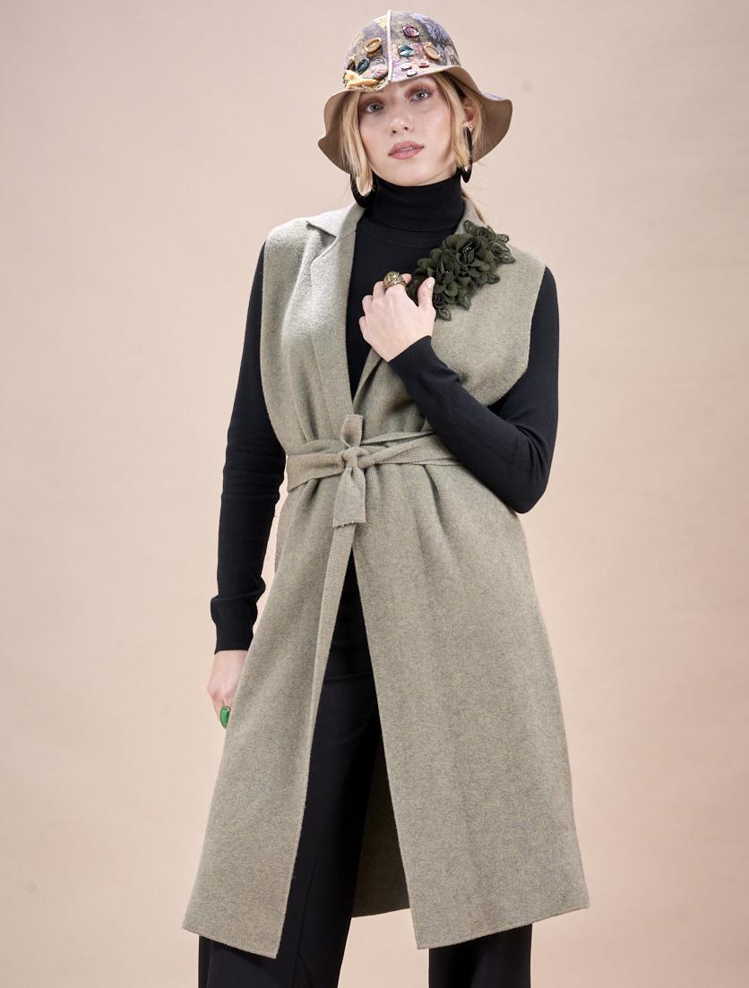 Save The Queen Gilè lungo in tricot verde militare