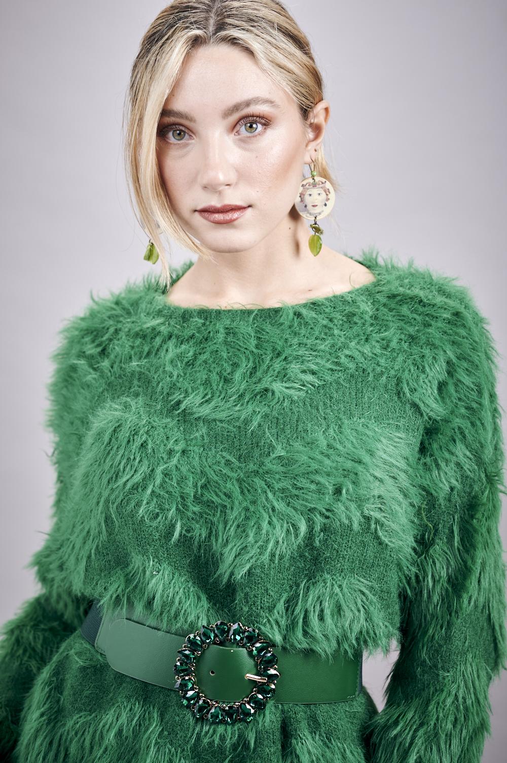 Save The Queen Maglia In Viscosa Verde Con Cintura