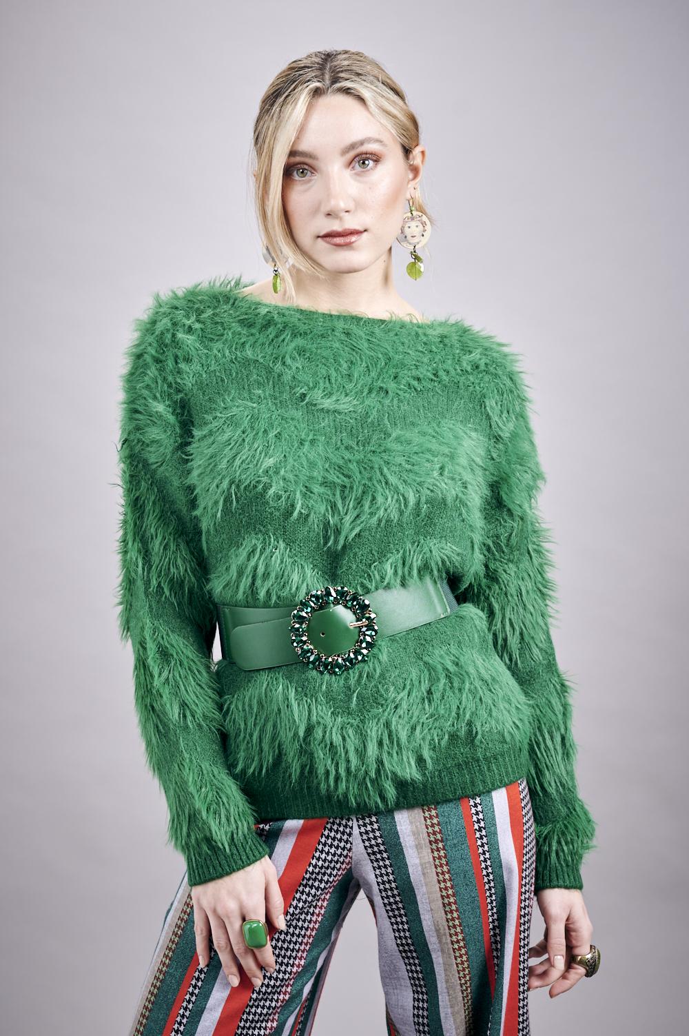 Save The Queen Maglia in viscosa verde con cintura