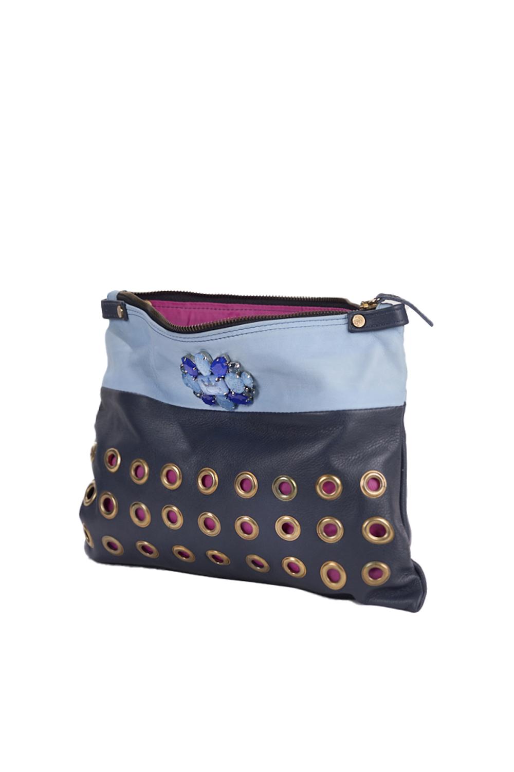 Save The Queen Pochette In Pelle Celeste E Blu