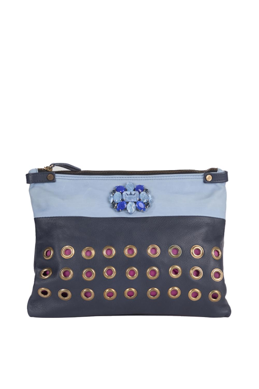 Save The Queen Pochette in pelle celeste e blu