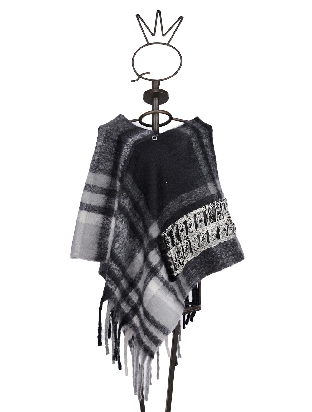 Save The Queen Poncho In Jacquard Nero E Grigio
