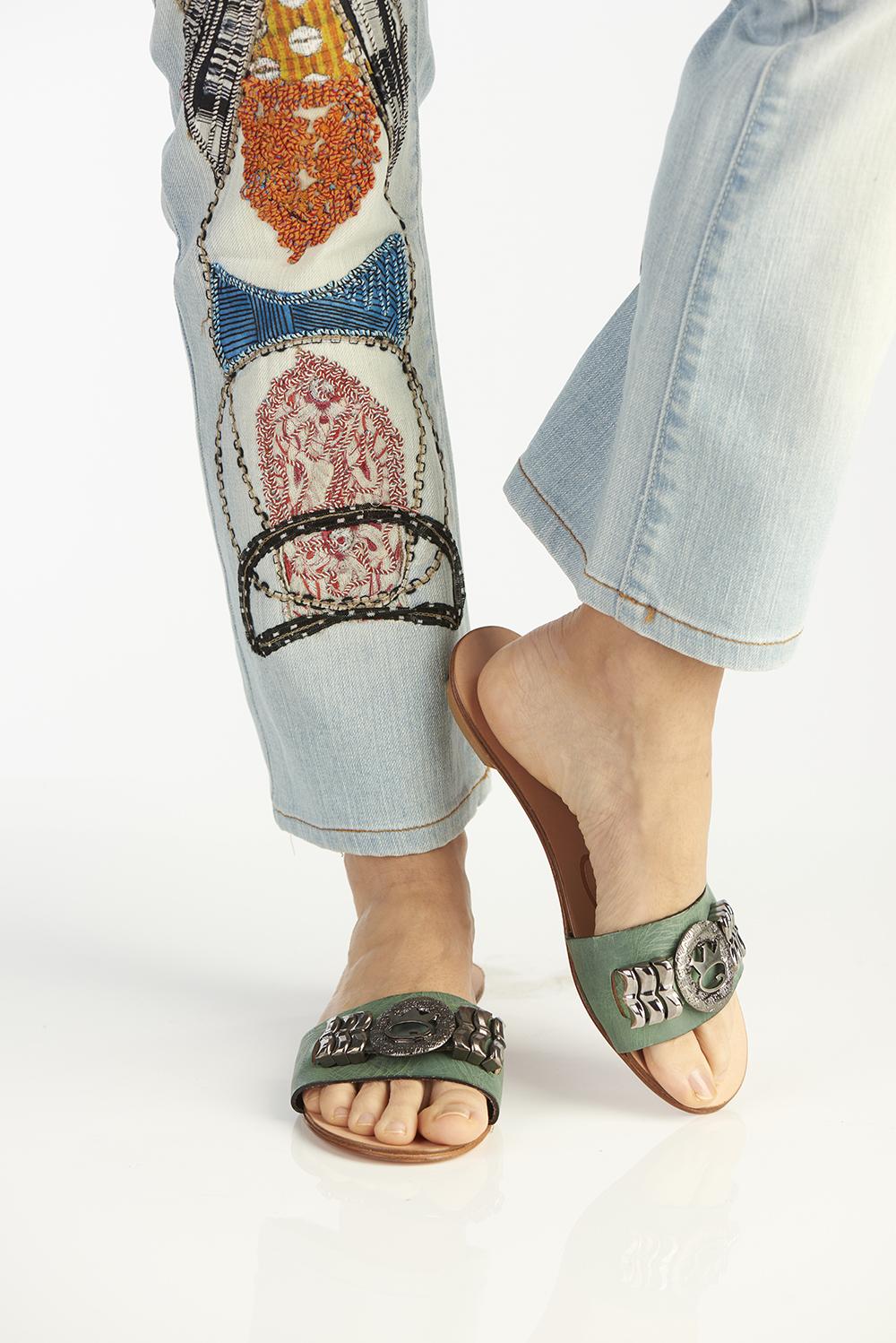 Save The Queen Sandali flat con fascia verde