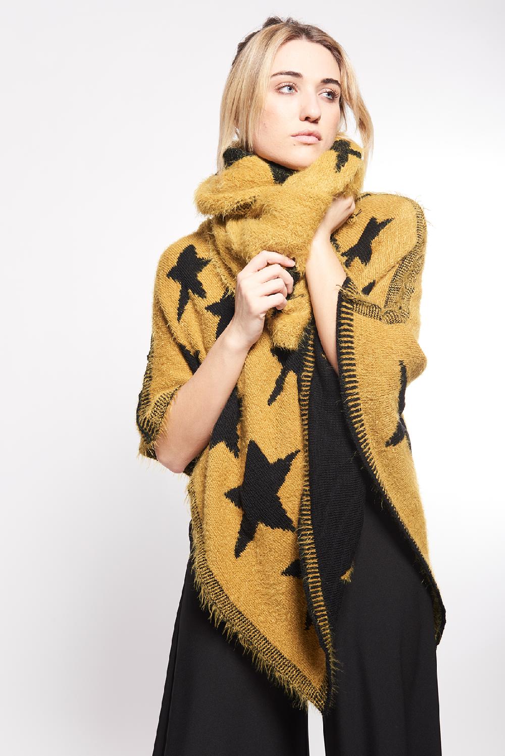 Save The Queen Sciarpa Con Logo E Stelle Senape