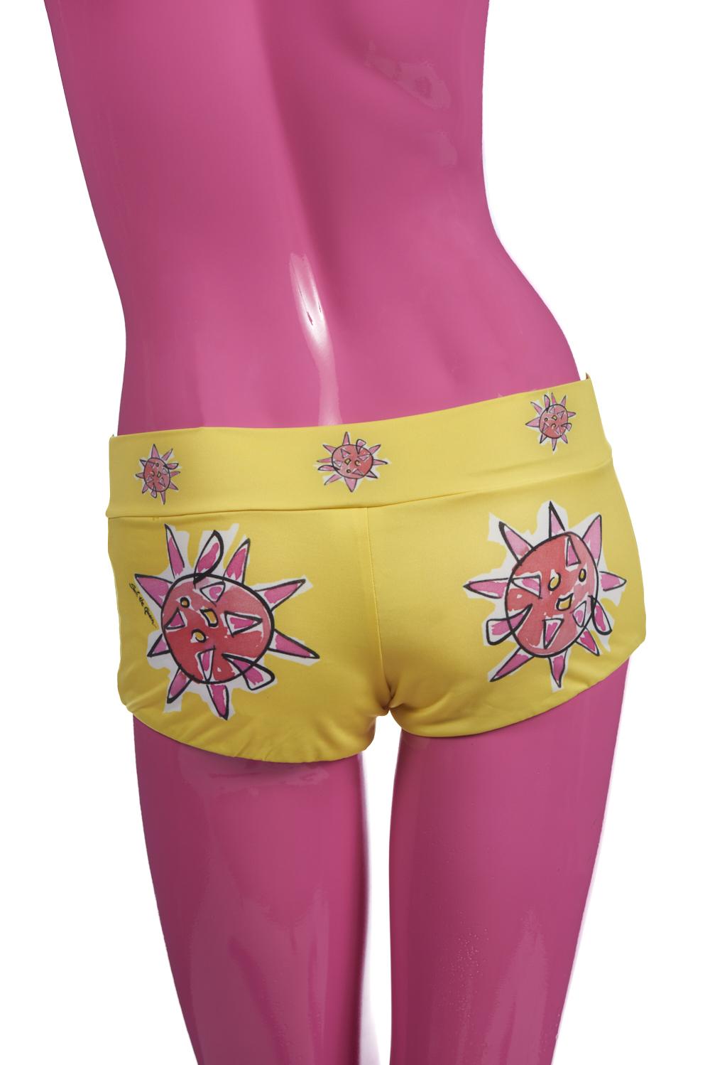 Save The Queen Shorts Gialli Con Stampa Pesci