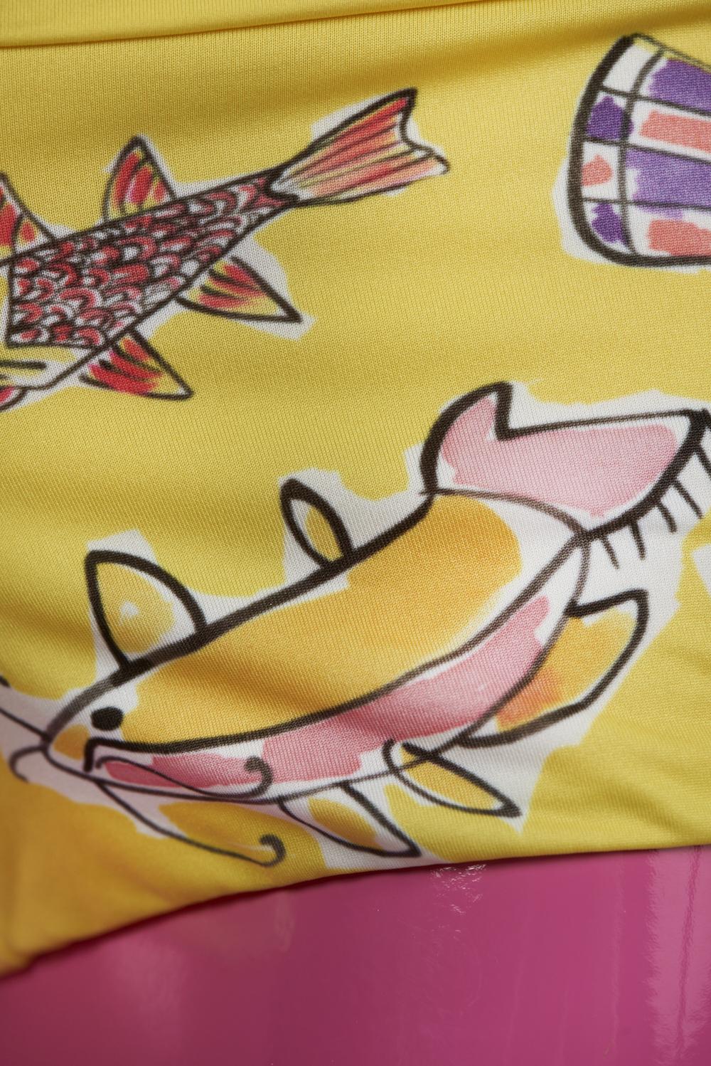 Save The Queen Shorts Gialli Con Stampa Pesci