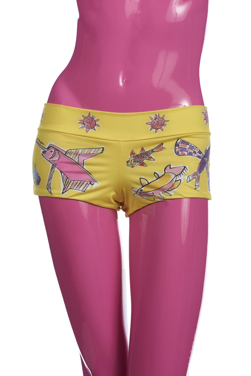 Save The Queen Shorts Gialli Con Stampa Pesci