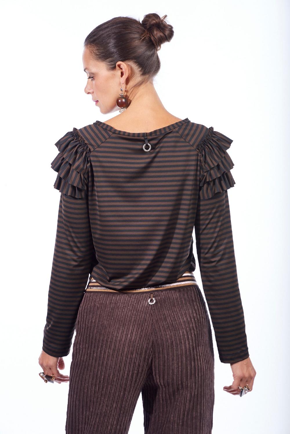 Save The Queen T-shirt A Righe Marroni E Nere