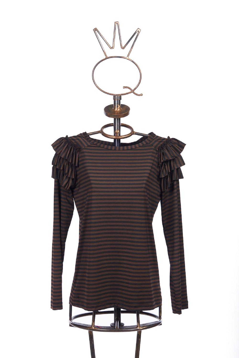 Save The Queen T-shirt A Righe Marroni E Nere