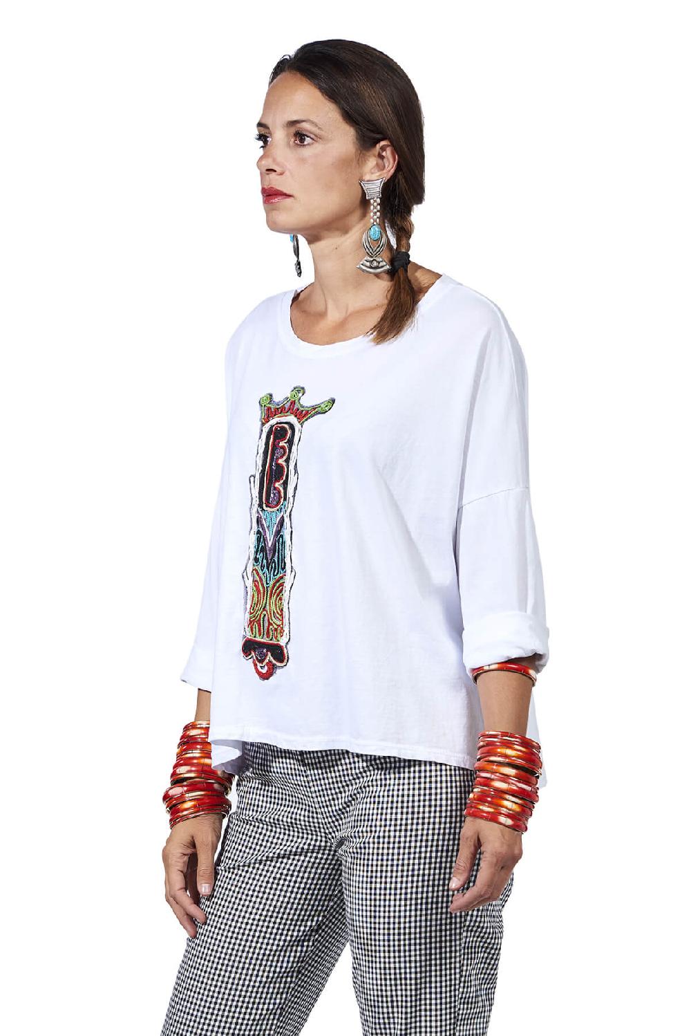 Save The Queen T-shirt Bianca Con Ricamo Applicato