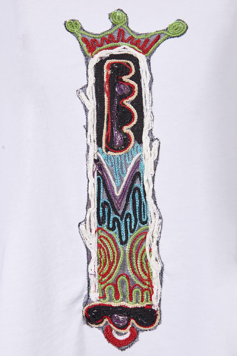 Save The Queen T-shirt Bianca Con Ricamo Applicato