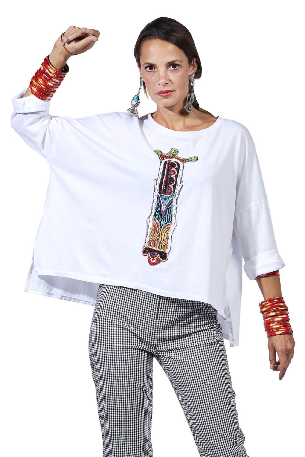 Save The Queen T-shirt Bianca Con Ricamo Applicato