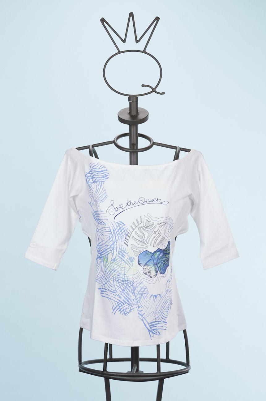 Save The Queen T-shirt bianca ricamata